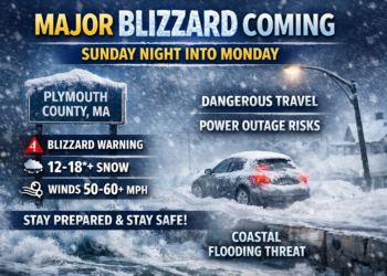 latest official information from the National Weather Service (NWS) for Plymouth County, Massachusetts Blizzard Warning